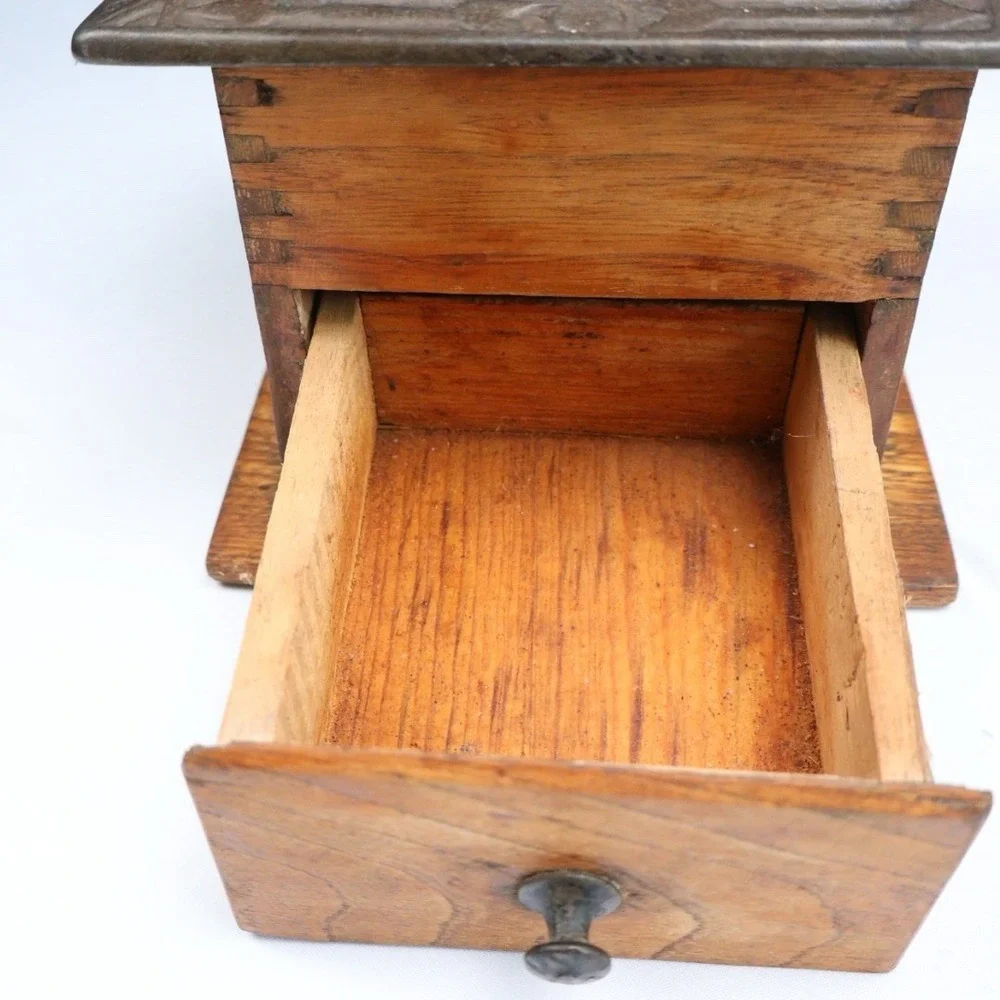 Antique Primitive Coffee Grinder Mill Handled Dovetail Cast Iron & Wood Rustic